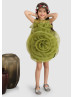 Olive Green Organza Big Flower Unique Flower Girl Dress